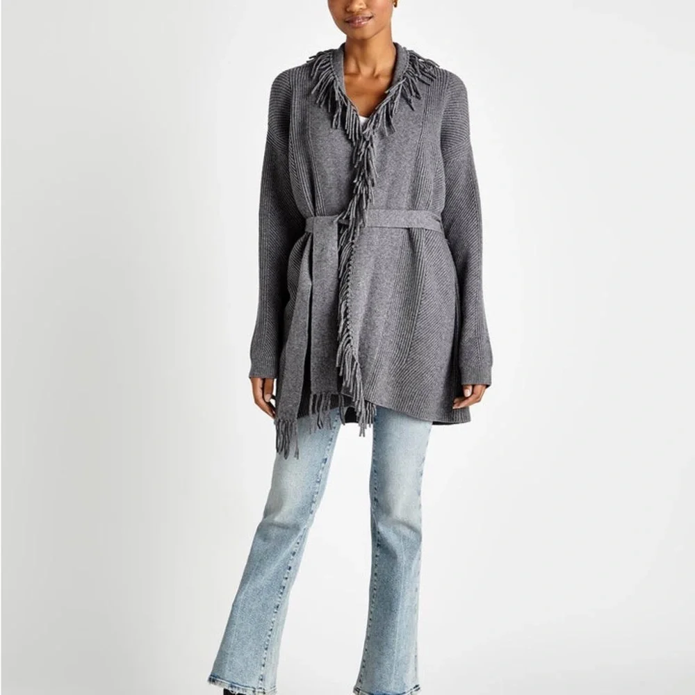 Splendid‎ Womens Gray Size Small Cora Fringe Wrap Jacket Cardigan Sweater Top